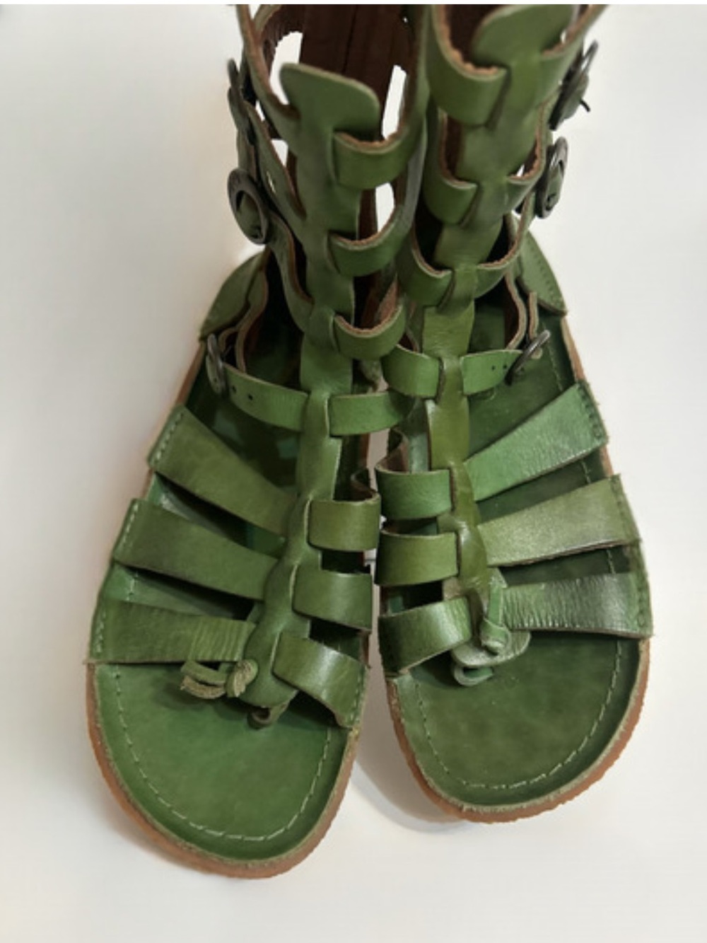 Kickers Pepita 2 Green Leather Gladiator Sandals.